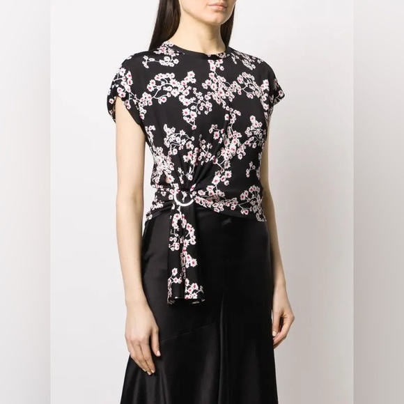 Paco Rabanne Side-Knot Sakura Floral Print Crop Top Size 36 US 4 Small - Picture 1 of 11